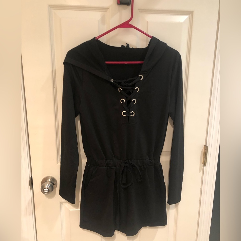 Black, hooded romper